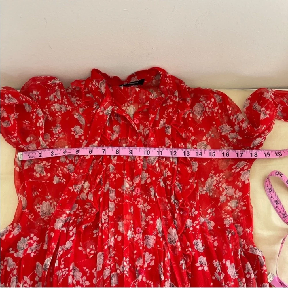 The kooples Red Floral Long Sleeve silk chiffon Dress S - Picture 8 of 9